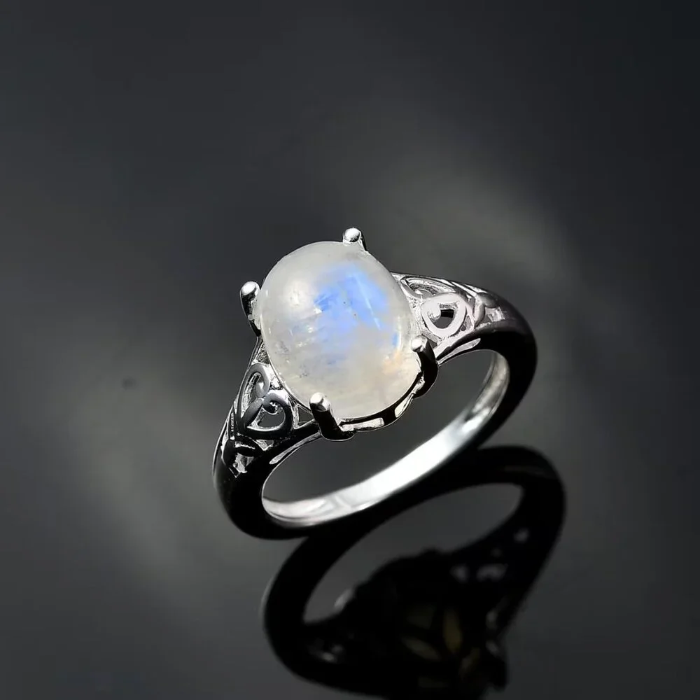 NWT Kuisa Rainbow Moonstone Solitaire‎ Ring in Sterling Silver 3.10 ctw